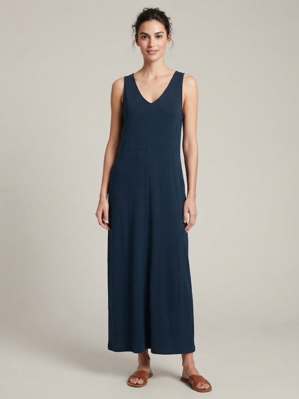 NWT J.Jill Navy Blue Sleeveless Keyhole Maxi Dress with Pockets Size Large Petit